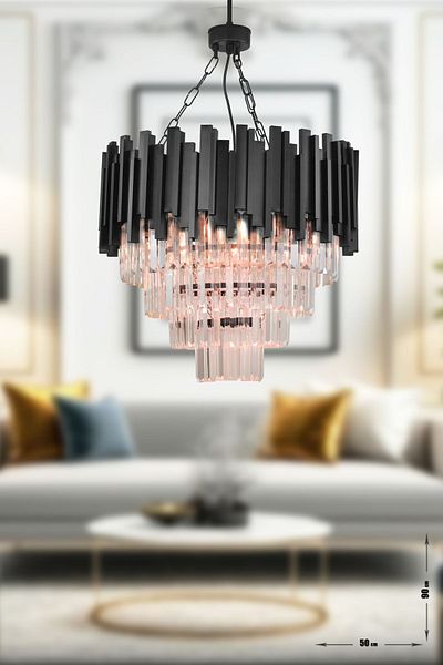 Avizemoda Sima 50 Cm Luxury Crystal Glass Stone Chandelier - (Black Color)