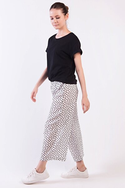 Akel Women's White-Black Large Black Polka Dot Trousers500116A