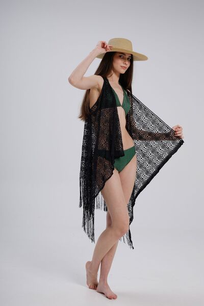 FASHİON DANTEL Women's Lace Pareo Vest Fast Drying Black