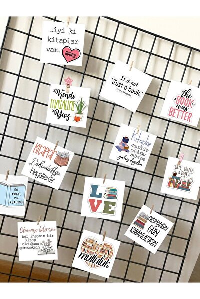 Pankart Evi بطاقة تحفيزية للديكور للوحة أقوال الكتب مقاس 10 سم 12 قطعة