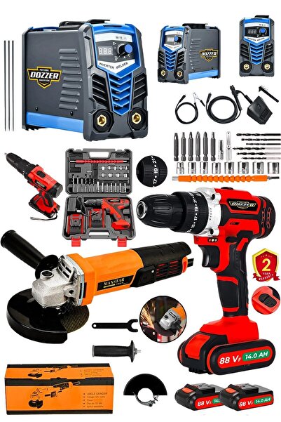 DOZZER Alman Demirci Seri 3Lü Set 200 Amper Kaynak + Akülü Vidalama + 115 Mm ...