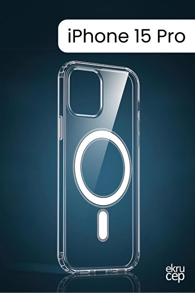 Ekru Cep iPhone 15 Pro Magsafe Wireless Kılıf Köşe Korumalı Darbe Emici Şeffa...