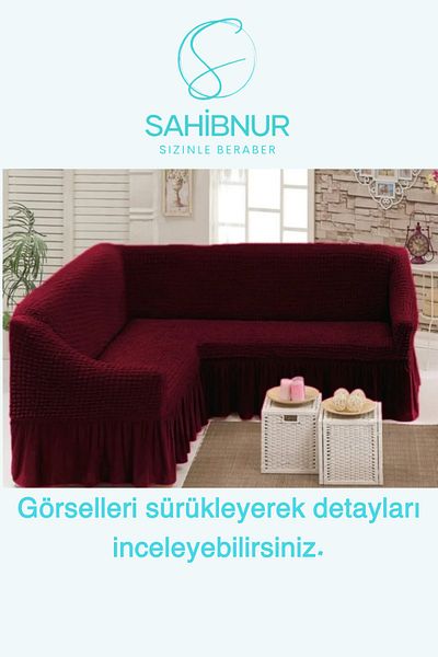 SAHİBNUR L Cut Wrapped Seat - Sofa Cover with Elastic Skirt, Total Length 330cm