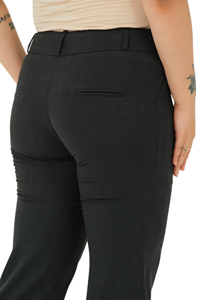 Hanezza Ψηλόμεσο Anthracite Lycra Βαμβακερό Γυναικείο Παντελόνι - Casual Business Plus Size