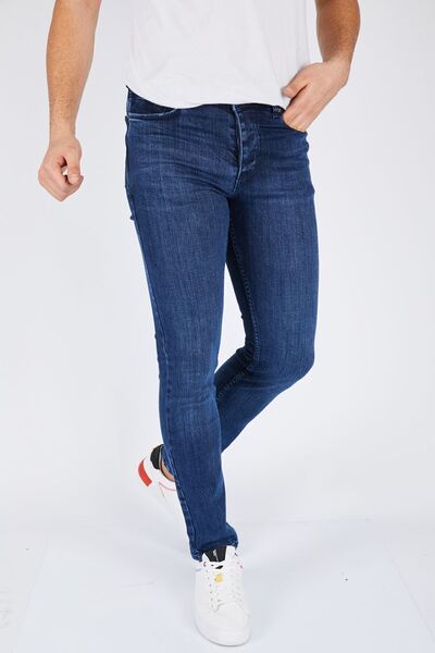 Generic Brand Blugi pentru bărbați, albaștri, drepti, slim, din lycra