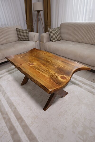 TALASCH Ahşap Doğal  Orta Sehpa 110 Cm Doğal Kenarlı Kavisli Cilalı Ceviz Ahş...