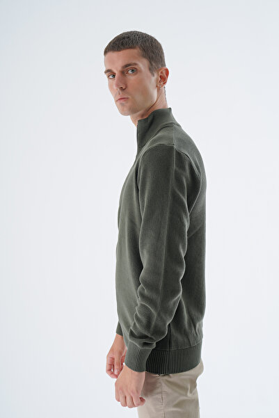 Trist Star 100% Cotton Khaki Men's Zippered Stand Collar Knitwear Trist-1190