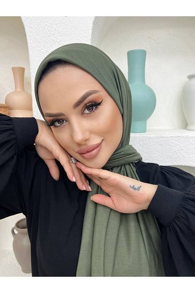 useev Combed Cotton Shawl Khaki Green 0001