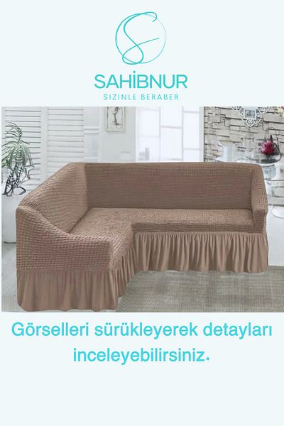 SAHİBNUR L-образен гофриран диван - Калъф за диван, еластична пола, обща дължина 330 см