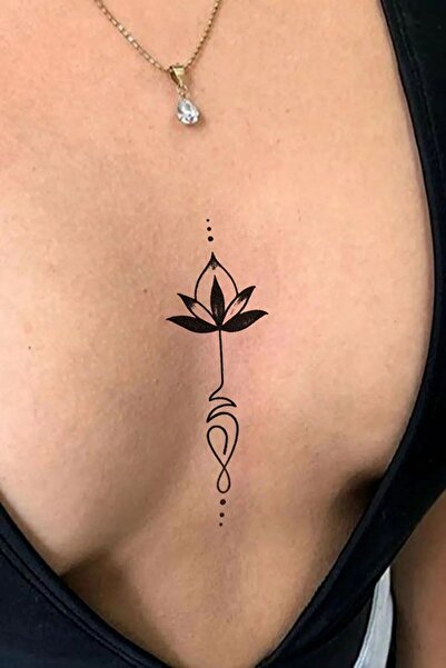 İYİ MODA Göğüs Arası Geometrik Lotus Çiçeği Tattoo Geçici Dövme