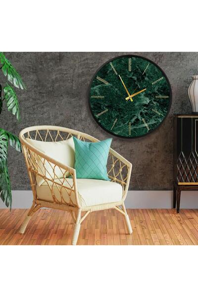 EMYA HOME Yeşil Mermer Kanvas (Ahşap) Duvar Saati - 70 cm