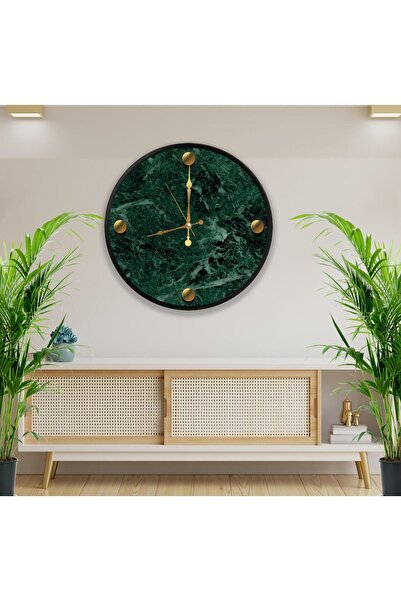 EMYA HOME Yeşil Mermer Kanvas (Ahşap) Duvar Saati - 70 cm