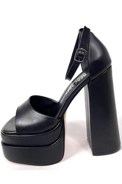 for example Basskan women's zoon black leather high double platform open fron...