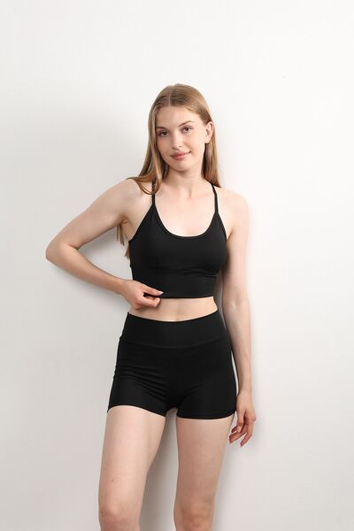 missmaral Black High Waist Mini Boxer and Bustier - Rope Strap Sports Set 3080