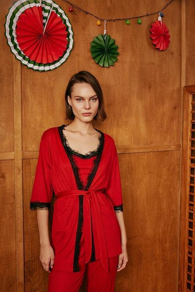 DeFacto Christmas Themed Fall in Love Belted Wrap Collar Dressing Gown - B7696Ax23Wn