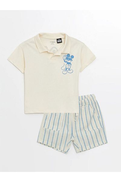 LC Waikiki LCW Baby Resort - Mickey Mouse Patterned Baby Boy T-Shirt and Shorts 2 Pieces Set