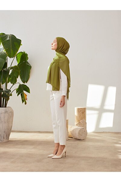 Femple Modest Πολυτελές σάλι σιφόν - μικρό μέγεθος, πράσινο λαδί, χιτζάμπ 145x55 cm