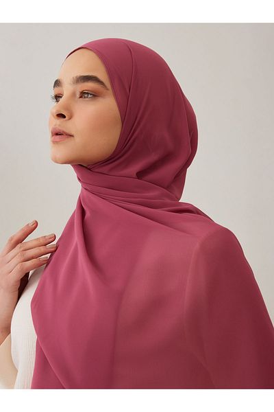 Femple Modest Luxury Small Size Chiffon Shawl - Castle Rose, 145X55Cm Hijab