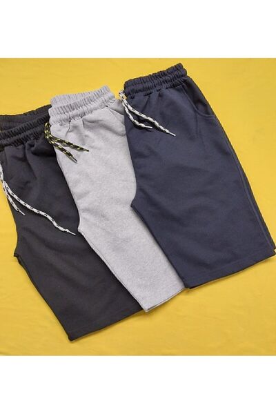 İnciTekstil Düz Kargo Cepli Erkek Çocuk Kapri Siyah,griy,lacivert 3 Lü Set