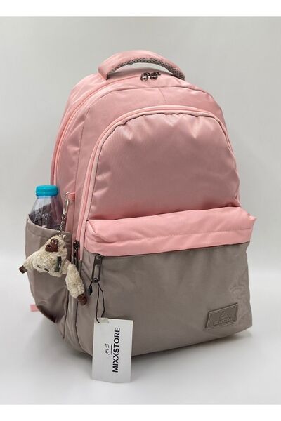 Bevitton Suya Dayanıklı Saten Kumaş Pembe Vizon Renk Büyük Boy Sırt Seyahat Ve Okul Çantası // 1605