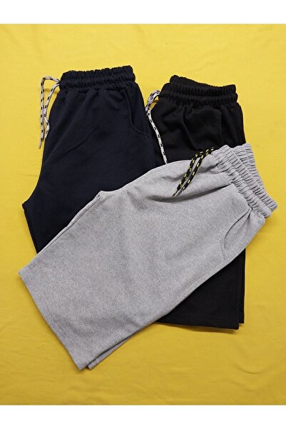 İnciTekstil Düz Kargo Cepli Erkek Çocuk Kapri Siyah,griy,lacivert 3 Lü Set