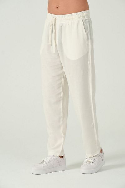 RELAXL Off-White Relaxed λινό παντελόνι - 100% βαμβάκι, φαρδύ πόδι, ελαστική μέση