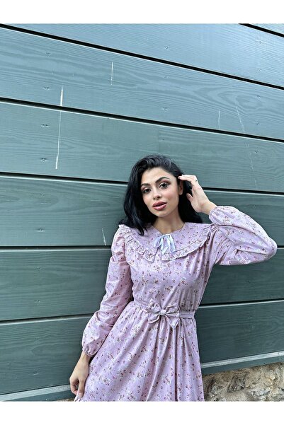 KÜÇÜĞÜM BUTİK Φόρεμα με λουλούδια σε ροζ-μπορντό και φορητό γιακά Hijab