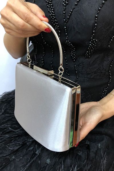 NAZART Rochie de seara de dama din satin argintiu clutch portofoliu geanta dama