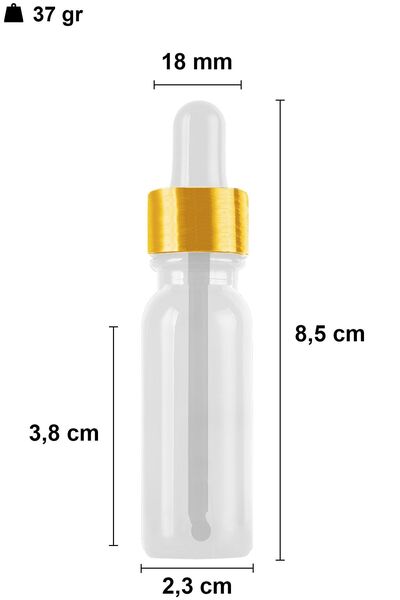 Afracam 10 ml Şeffaf Cam Damlalık Serum Şişesi 10 Cc Gold Metal Kapaklı Beyaz Dropper Cam Şişe 25 Adet