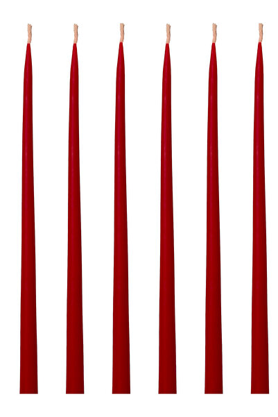 Petekoğlu Konik Balmumu Şamdan Mumu (6 ADET X 35CM) Kırmızı Dekoratif Mum Bal Mumu Kırılmaz Akmaz