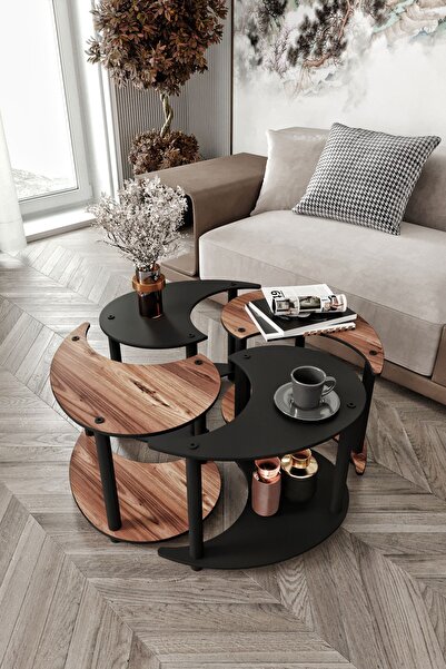 mdf YİN YANG UNITY SERENITY ORTA SEHPA 4 LÜ SİYAH CEVİZ 70 CM