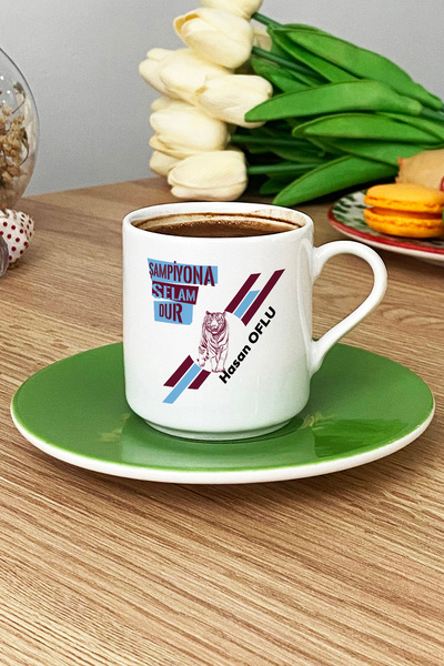 Hedizu Kişiye Özel Bordo Mavi Taraftar Türk Kahvesi Fincanı Yeşil Abiye Babay...