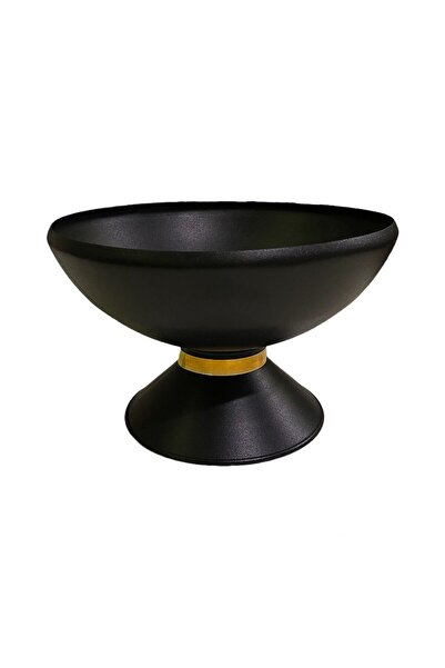 Özge Dekorasyon مزهرية معدنية مزخرفة بتفاصيل ذهبية سوداء