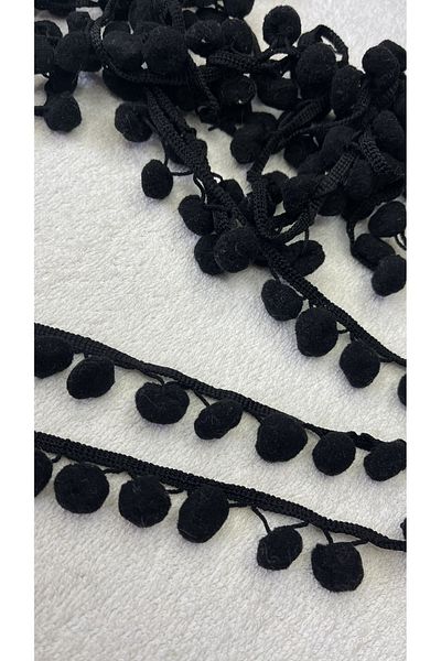 Ozpas Black Pompom Strip - 2 Cm x 4 Mt