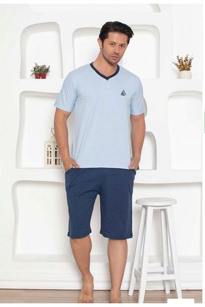 ALİMER Set pijamale pentru bărbați - pantaloni scurți din bumbac pieptănat 100% bumbac