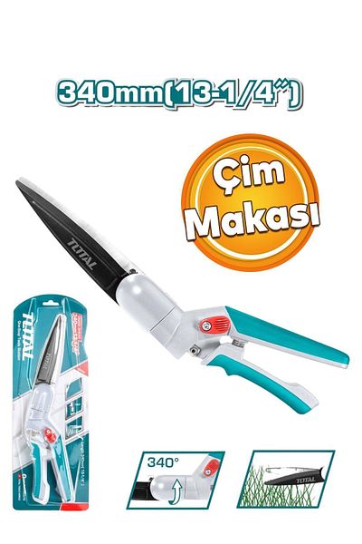 TOTAL 34 cm Rotating Head Sharp Metal - Gardener Curve Grass Pruning and Lawn Mower Scissors