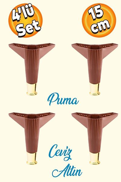 Badem10 Elista 15 Cm Nuc Aur Aur 4 Bucăți Mobilier Fotoliu Picior Masă de cafea Unitate TV Picioare Riser