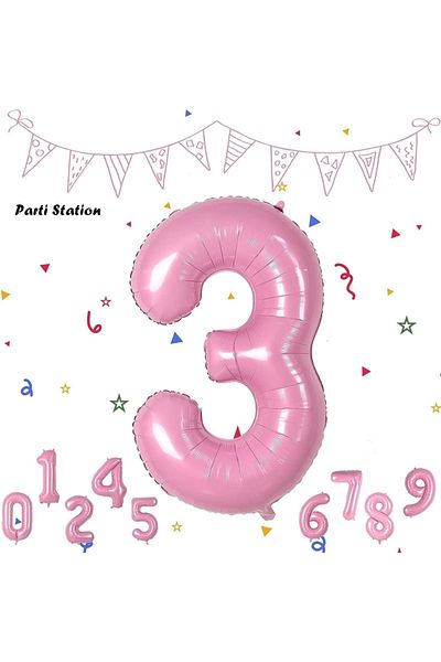 Parti Station Number Foil Balloon Pink Number Balloon Baby Pink 3 Year Old Balloon 76 Cm Number Balloon Flying Balloon Helium Balloon