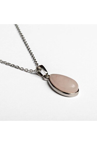 Paleo Pembe Kuvars Doğal Taş Damla Kolye