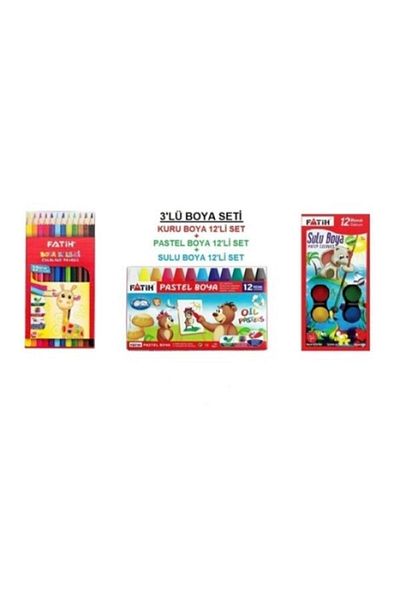 Fatih 3-Piece Painting Set 12 Colors Dry Paint 12 Colors Water Color 12 Color Pastel Paint