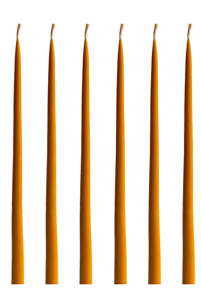 Petekoğlu (6 Adet X 35cm) Konik Balmumu Mum Şamdan Mumu Doğal Petek Bal Mumu Mum Dekoratif Beeswax Candle