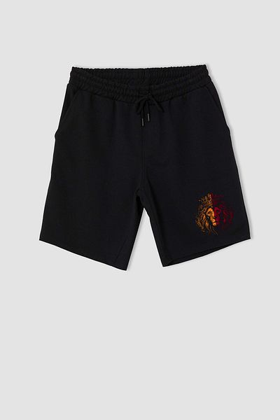 OFFSIDESIGN Lion Printed Yellow Red Unisex χτενισμένο βαμβακερό σορτς - Regular Fit Μαύρο κοντό σορτς