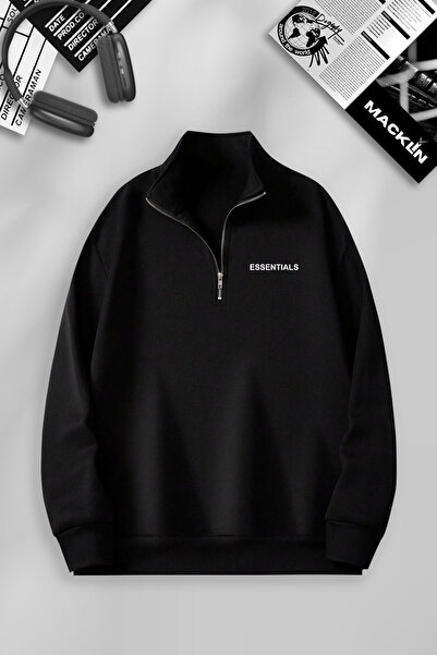 macklin Hanorac unisex cu imprimeu Essentials - cu jumătate de fermoar, guler