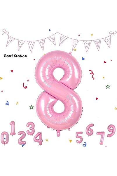 Parti Station بالون رقم فويل وردي رقم بالون طفل وردي 8 سنوات بالون رقم 76 سم بالون طائر بالون هيليوم