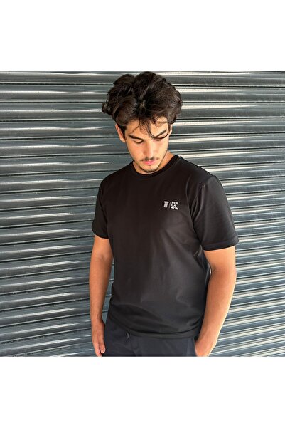 Acropolis Series Siyah Bisiklet Yaka Kısa Kollu %100 Pamuk Extra Yumuşak Likralı T-shirt