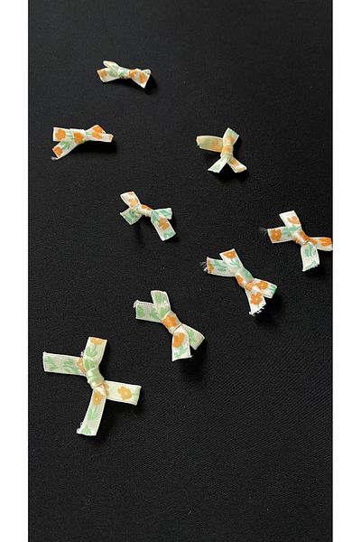 Ozpas Orange-Green Flower Patterned Satin Bow - 20pcs