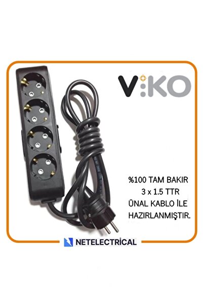 VİKO Multi-let Siyah 4'lü 4 Metre Topraklı Çocuk Korumalı Kablolu Grup Priz