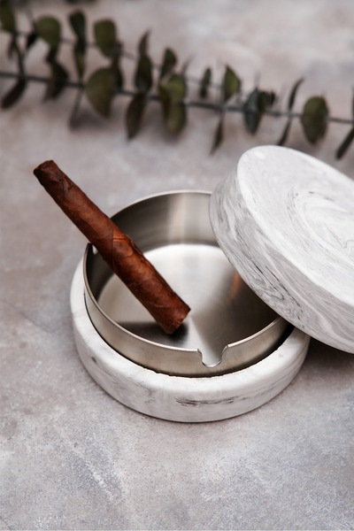 sin istanbul Δίσκος στάχτης από ατσάλι με μαρμάρινο σχέδιο με κάλυμμα