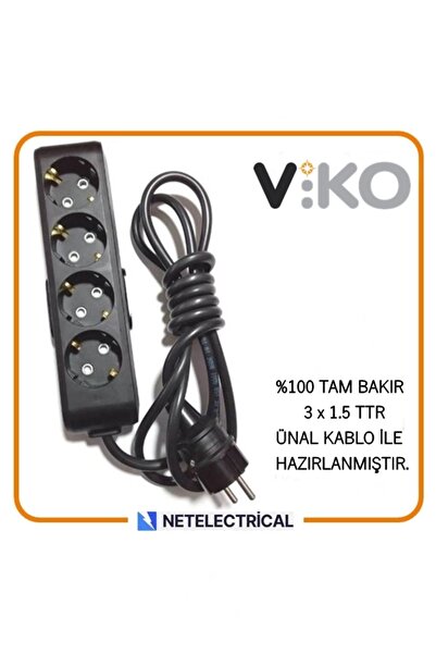 VİKO Multi-let Siyah 4'lü 12 Metre Topraklı Çocuk Korumalı Kablolu Grup Priz