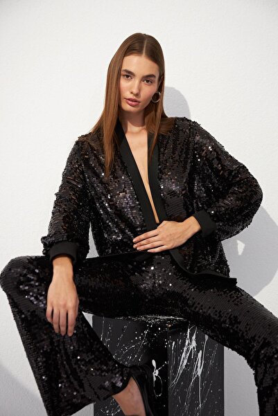NOK İSTANBUL Limited Edition Serisi Super Model Payetli Kimono Siyah